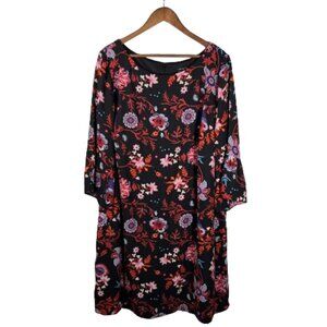 Sangria Womens Bohemian Dark Floral‎ Shift Dress Size 20W Bell Sleeves Colorful